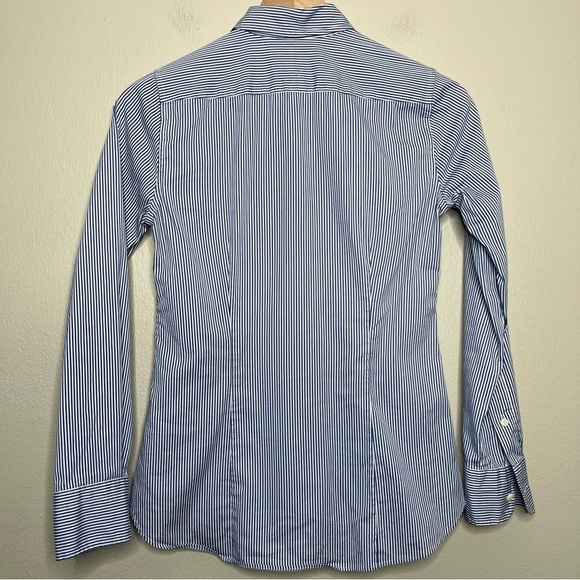 J. Crew Women Thomas Mason Shirt 00‎ Blue White Stripe Cotton Pocket Slim Fit - Picture 9 of 10